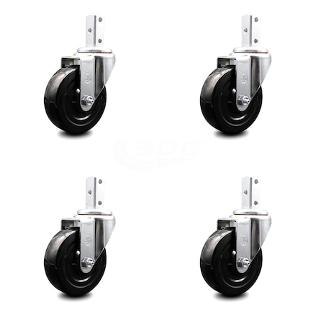 4 Inch Hard Rubber Wheel Swivel 3/4 Inch Square Stem Caster Set